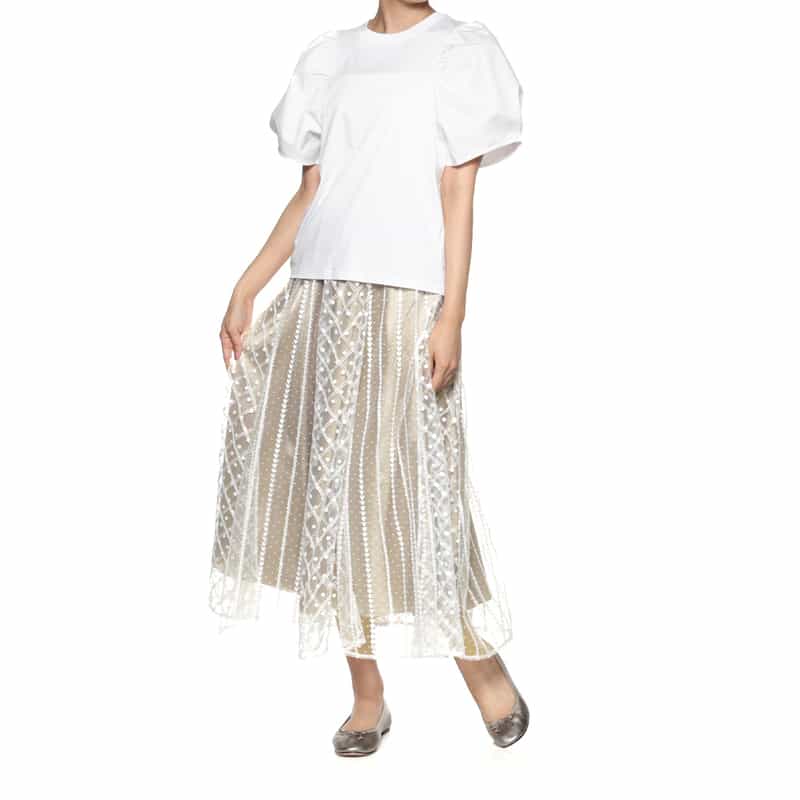 BARNEYS NEW YORK チュール付ロングスカート WHITE