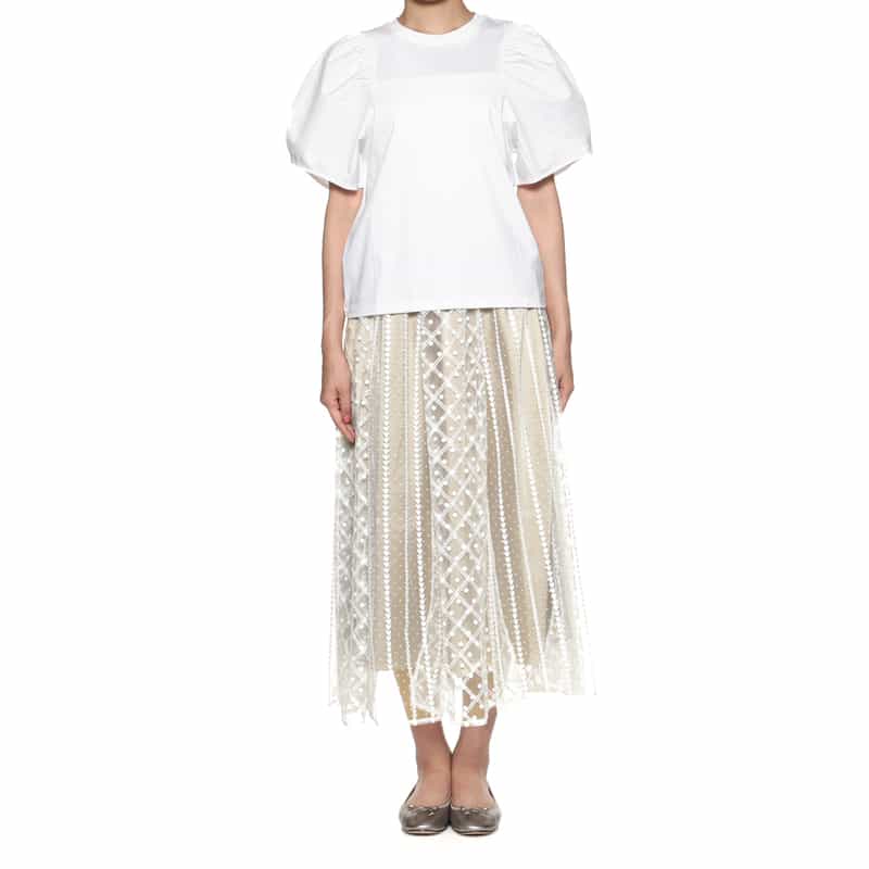 BARNEYS NEW YORK チュール付ロングスカート WHITE