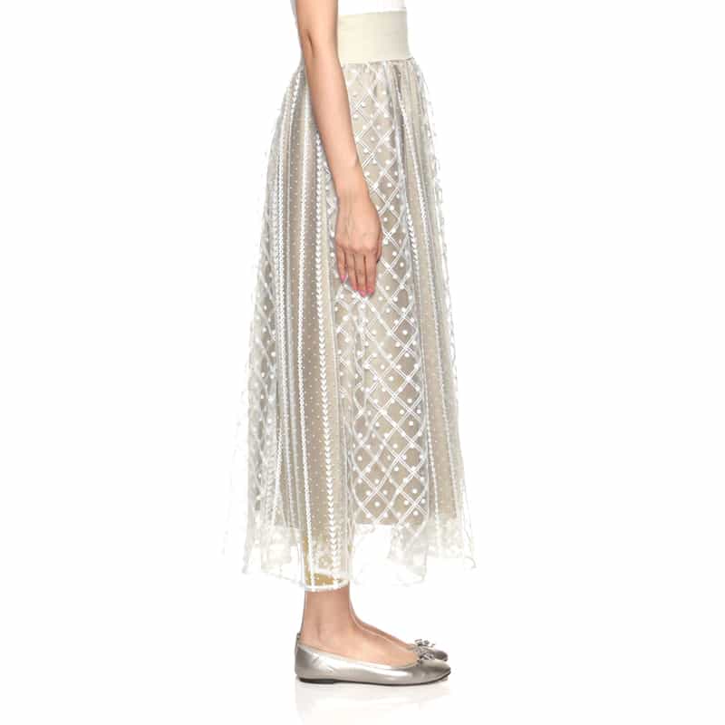 BARNEYS NEW YORK チュール付ロングスカート WHITE