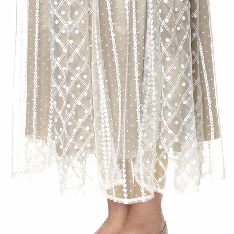 BARNEYS NEW YORK チュール付ロングスカート WHITE