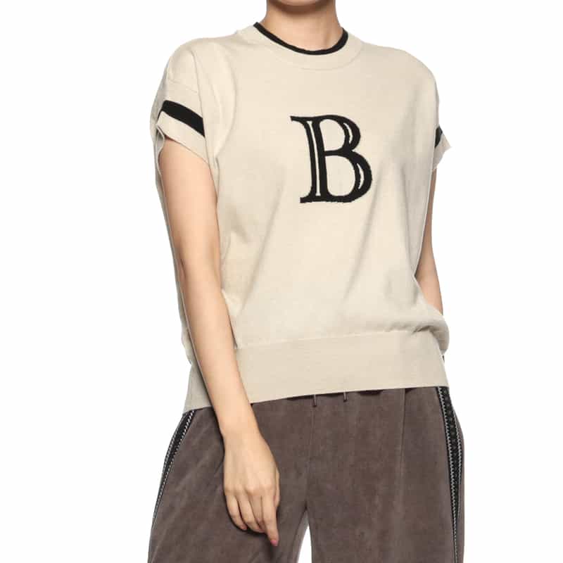 BARNEYS NEW YORK ウォッシャブル ジャカードニットプルオーバー BEIGE