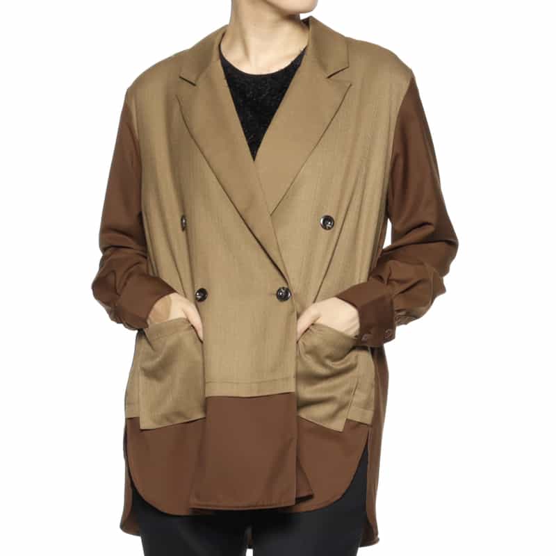 BARNEYS NEW YORK ウォッシャブル コンビネーションテーラードシャツジャケット BROWN