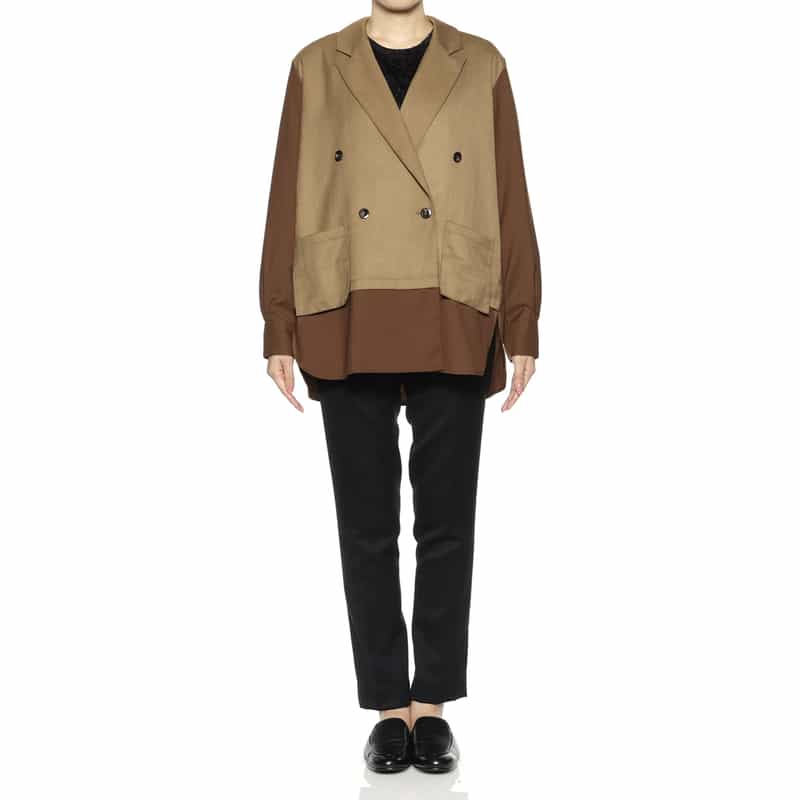 BARNEYS NEW YORK ウォッシャブル コンビネーションテーラードシャツジャケット BROWN