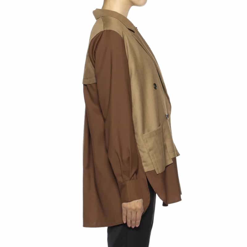 BARNEYS NEW YORK ウォッシャブル コンビネーションテーラードシャツジャケット BROWN