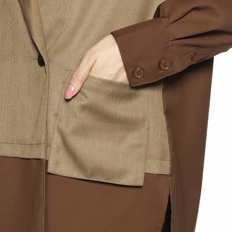 BARNEYS NEW YORK ウォッシャブル コンビネーションテーラードシャツジャケット BROWN