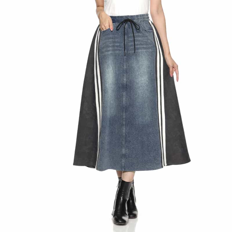BARNEYS NEW YORK デニム＆コーデュロイ コンビネーション ドローストリング スカート BLUE
