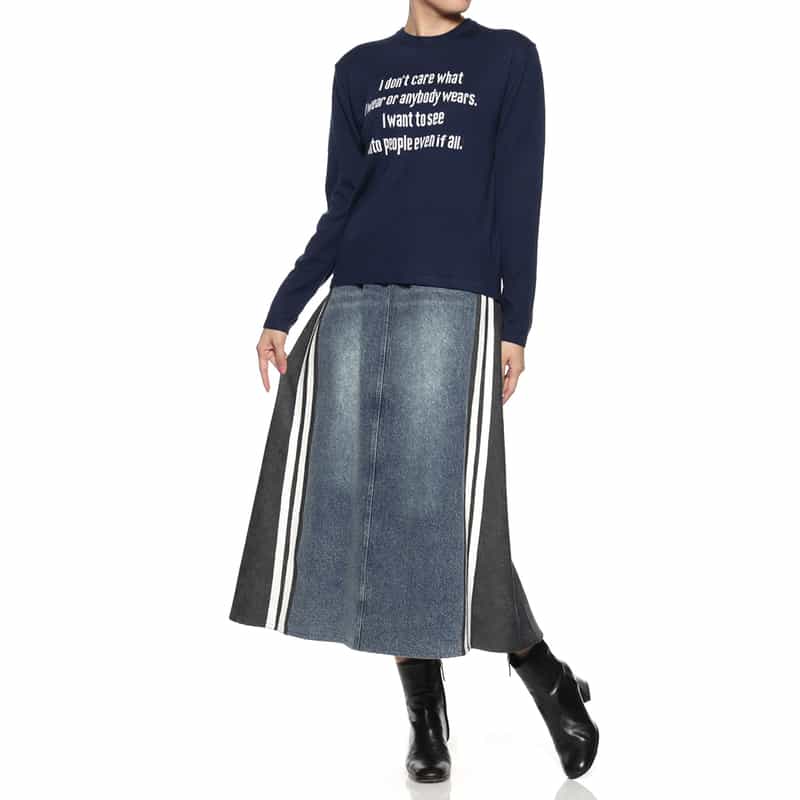 BARNEYS NEW YORK デニム＆コーデュロイ コンビネーション ドローストリング スカート BLUE