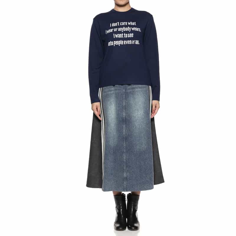 BARNEYS NEW YORK デニム＆コーデュロイ コンビネーション ドローストリング スカート BLUE