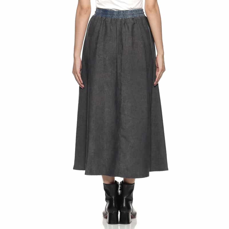 BARNEYS NEW YORK デニム＆コーデュロイ コンビネーション ドローストリング スカート BLUE