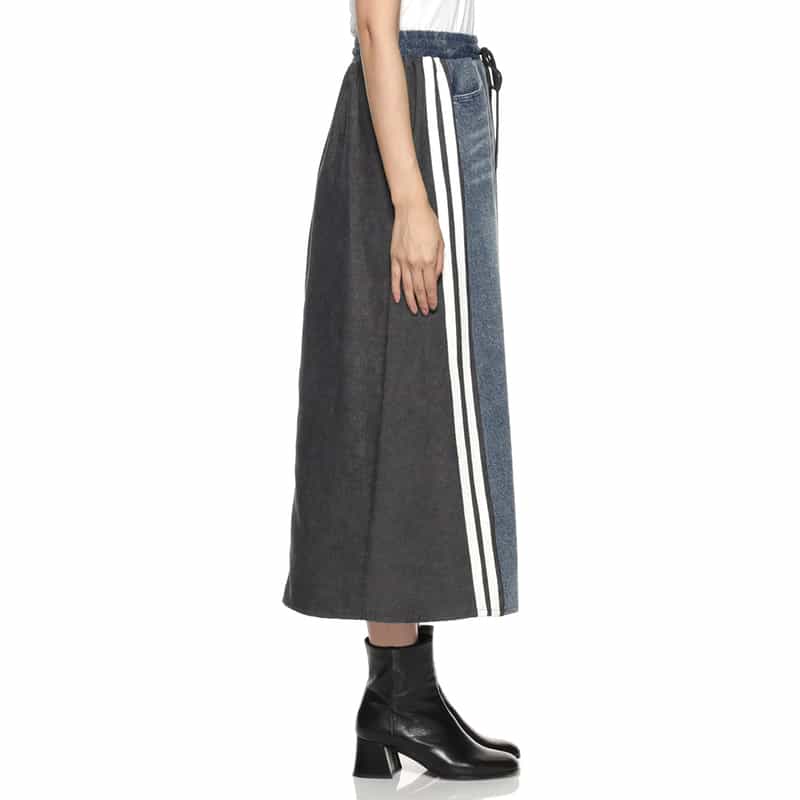 BARNEYS NEW YORK デニム＆コーデュロイ コンビネーション ドローストリング スカート BLUE