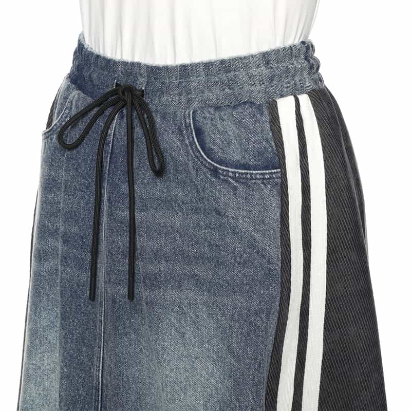 BARNEYS NEW YORK デニム＆コーデュロイ コンビネーション ドローストリング スカート BLUE