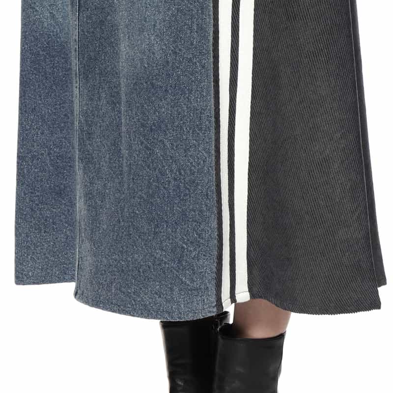 BARNEYS NEW YORK デニム＆コーデュロイ コンビネーション ドローストリング スカート BLUE