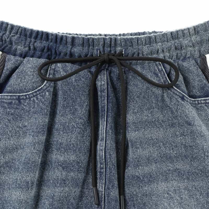 BARNEYS NEW YORK デニム＆コーデュロイ コンビネーション ドローストリング スカート BLUE