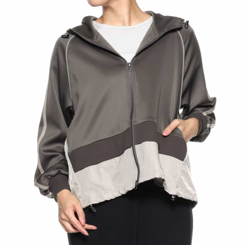 BARNEYS NEW YORK ウォッシャブル 異素材コンビネーション ジップアップブルゾン DARK GRAY