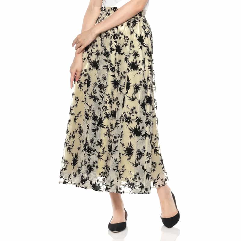 BARNEYS NEW YORK フラワー柄ロングスカート OFF WHITE