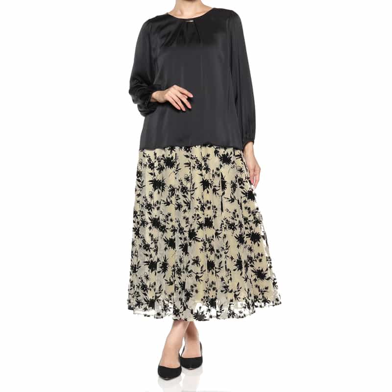 BARNEYS NEW YORK フラワー柄ロングスカート OFF WHITE