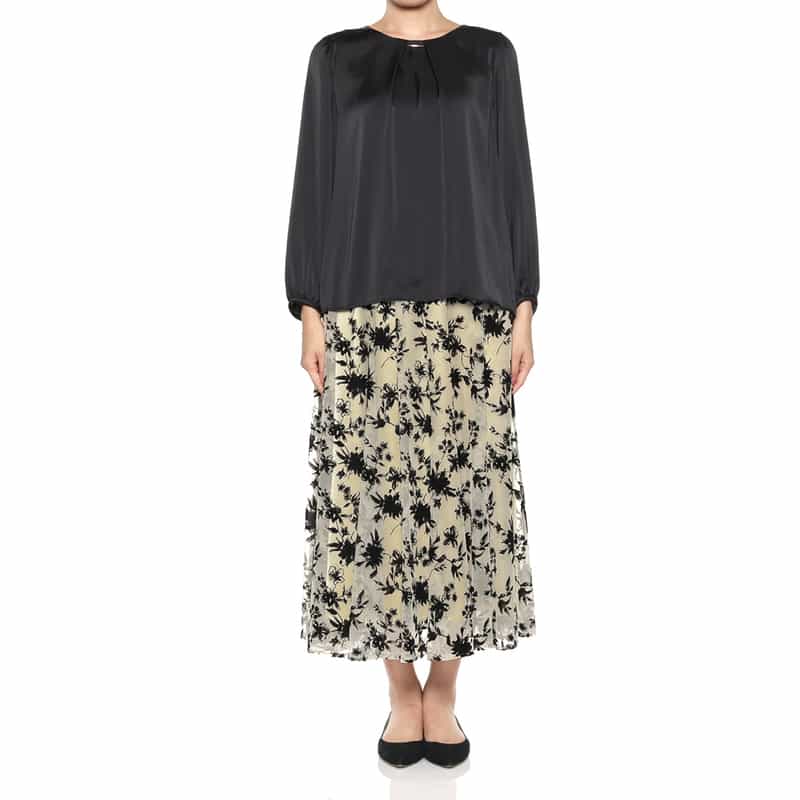 BARNEYS NEW YORK フラワー柄ロングスカート OFF WHITE