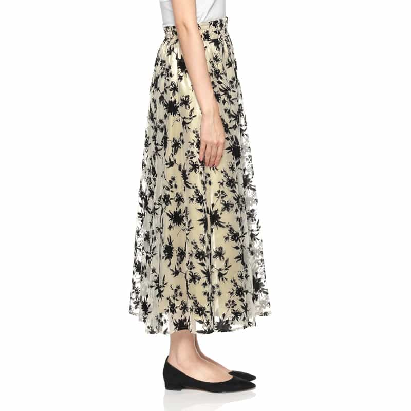 BARNEYS NEW YORK フラワー柄ロングスカート OFF WHITE