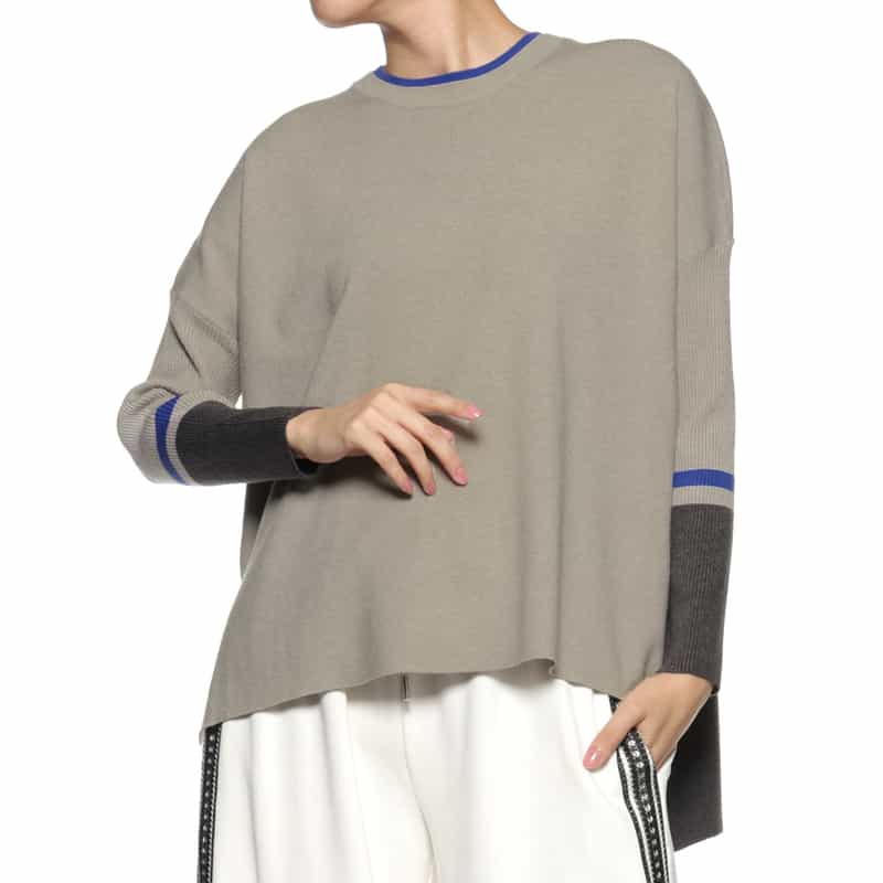 BARNEYS NEW YORK ウォッシャブル バイカラーオーバーフィット ニットプルオーバー LIGHT GRAY
