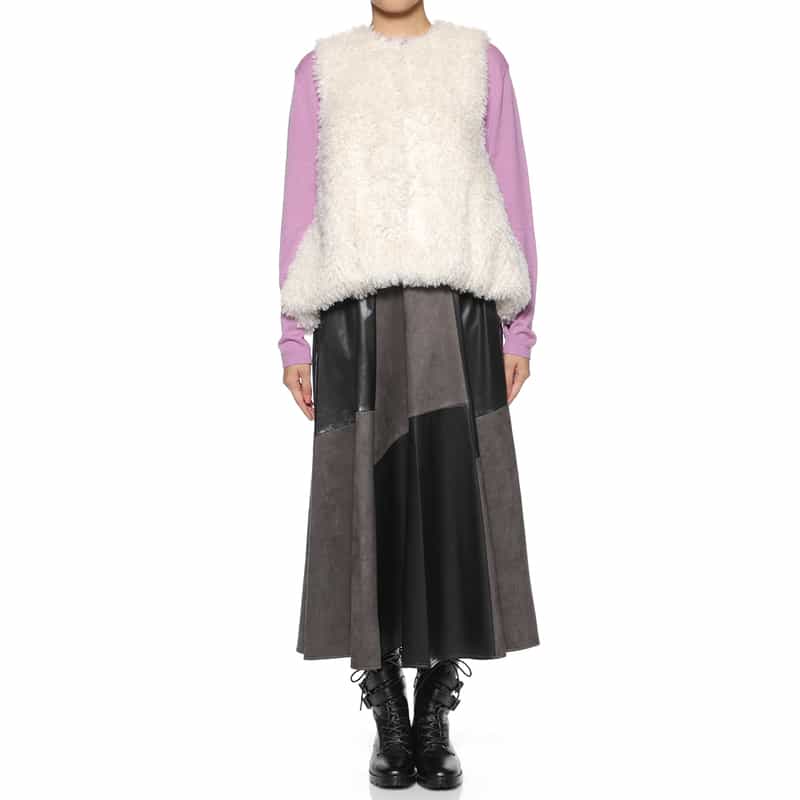 BARNEYS NEW YORK フェイクファー ショートベスト OFF WHITE