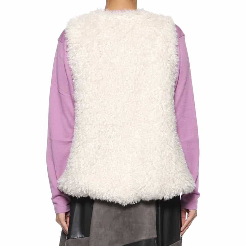 BARNEYS NEW YORK フェイクファー ショートベスト OFF WHITE