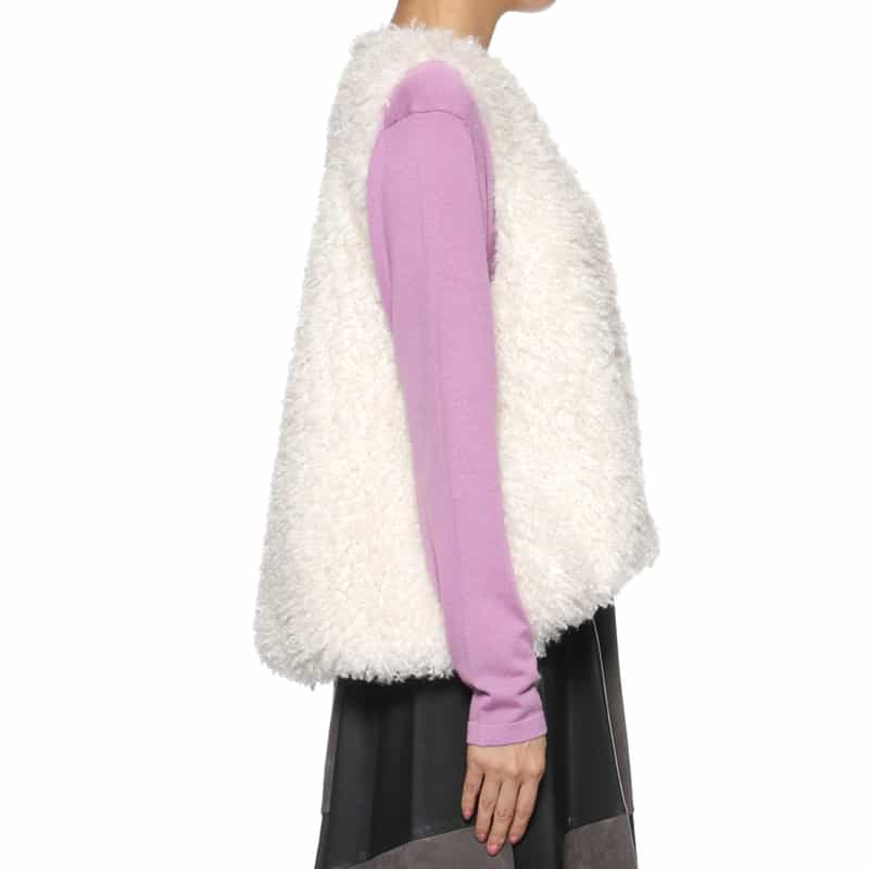 BARNEYS NEW YORK フェイクファー ショートベスト OFF WHITE