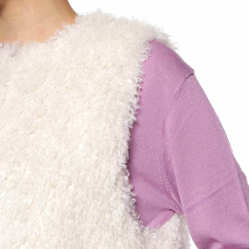 BARNEYS NEW YORK フェイクファー ショートベスト OFF WHITE