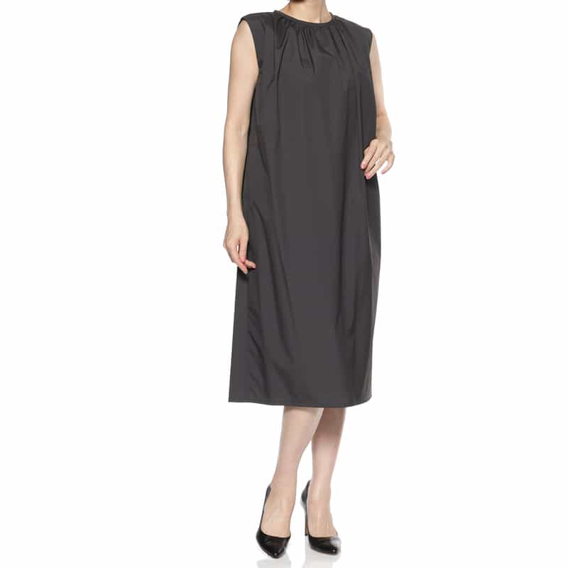 BARNEYS NEW YORK ウォッシャブル ギャザードレス BLACK