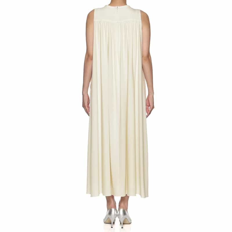 BARNEYS NEW YORK ウォッシャブル ギャザーロングドレス WHITE