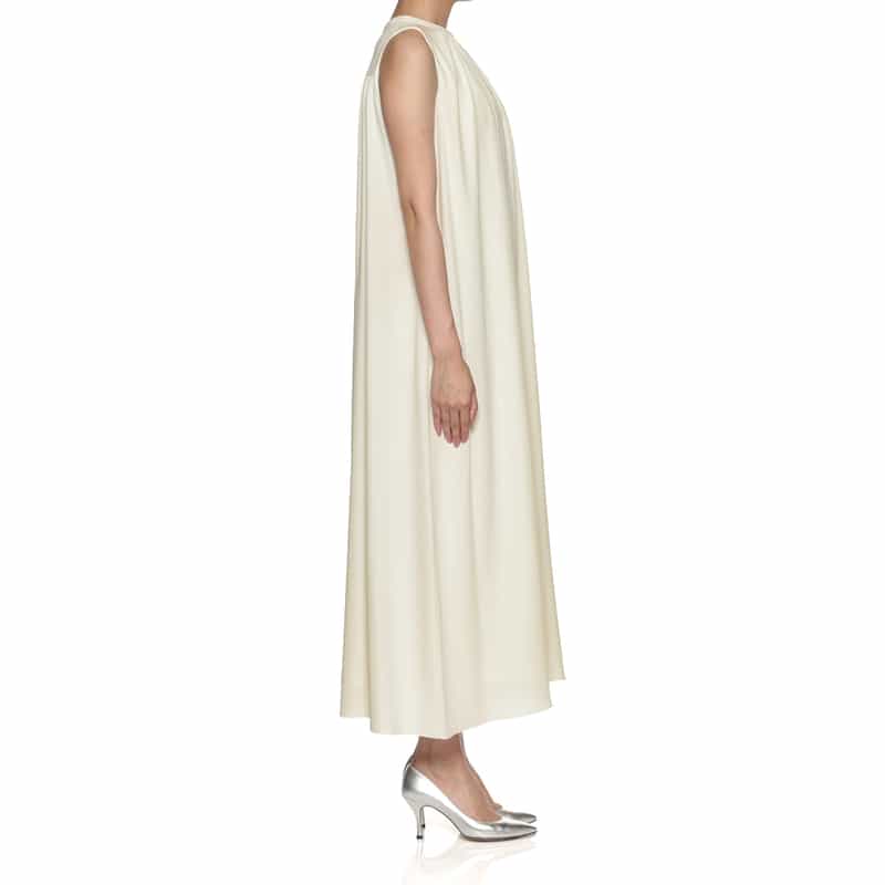 BARNEYS NEW YORK ウォッシャブル ギャザーロングドレス WHITE