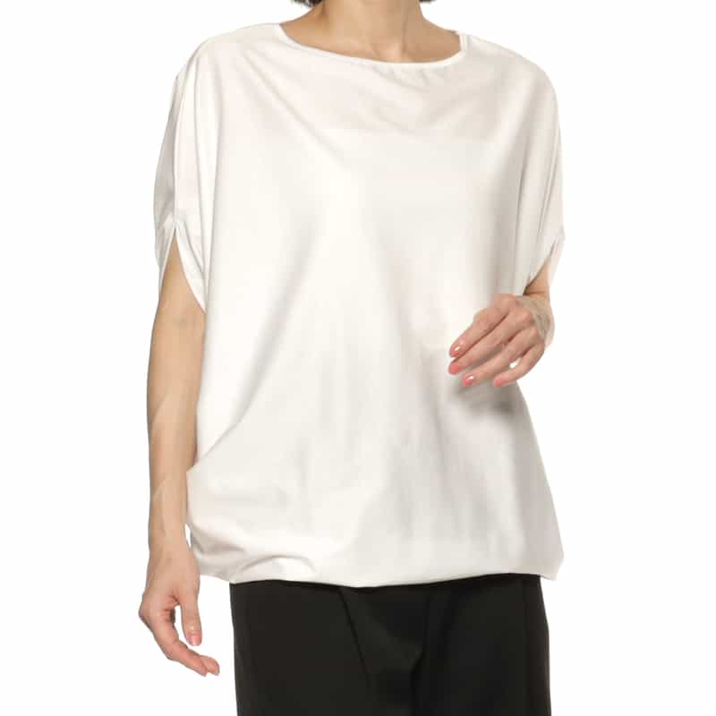 BARNEYS NEW YORK ウォッシャブル ボートネックカットソー WHITE