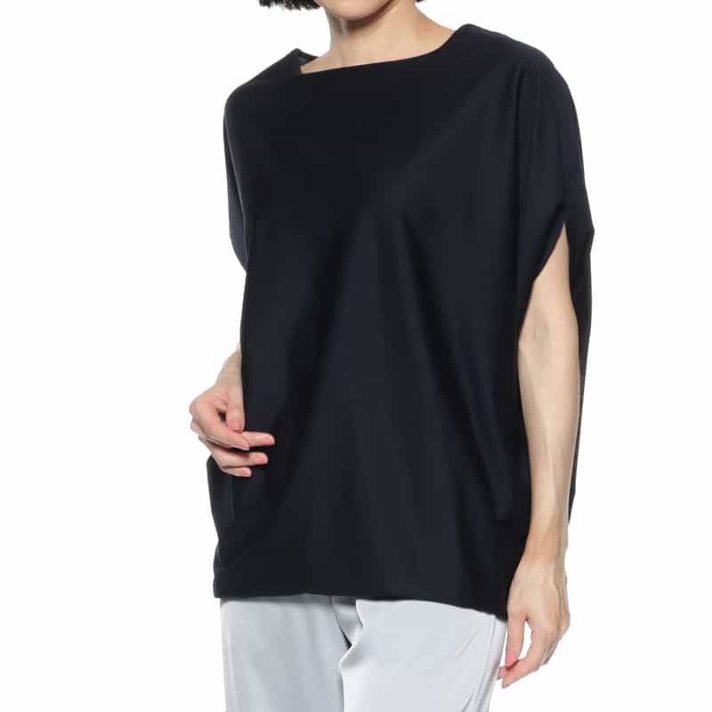 BARNEYS NEW YORK ウォッシャブル ボートネックカットソー DARK NAVY