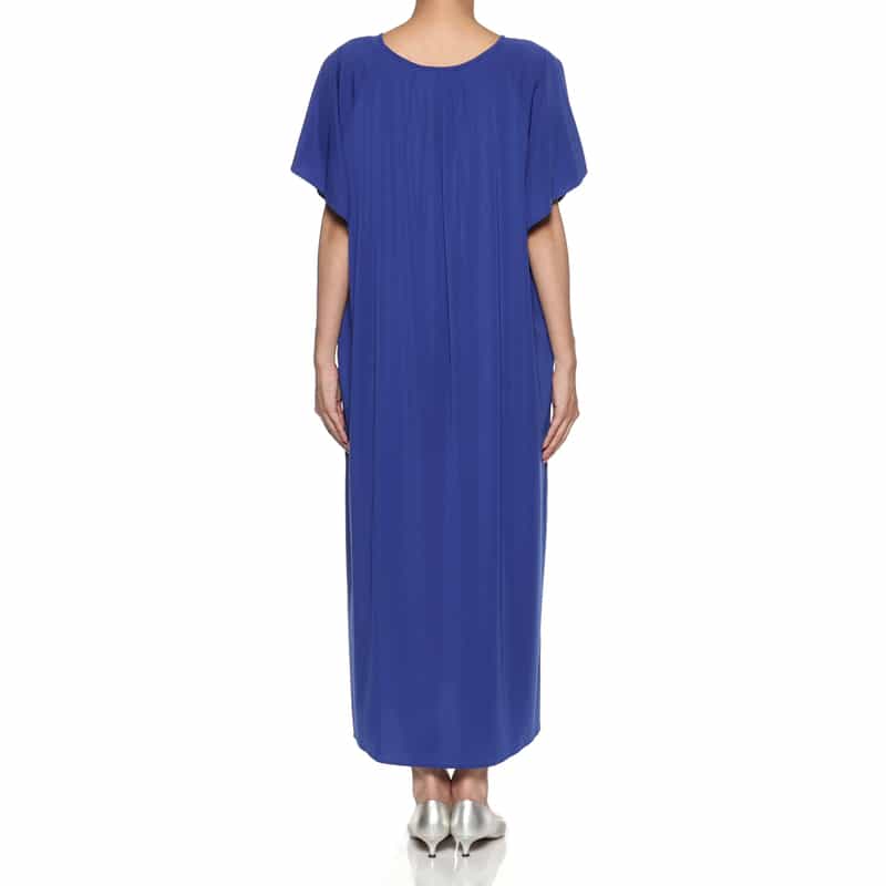 BARNEYS NEW YORK ウォッシャブル ギャザーロングドレス BLUE