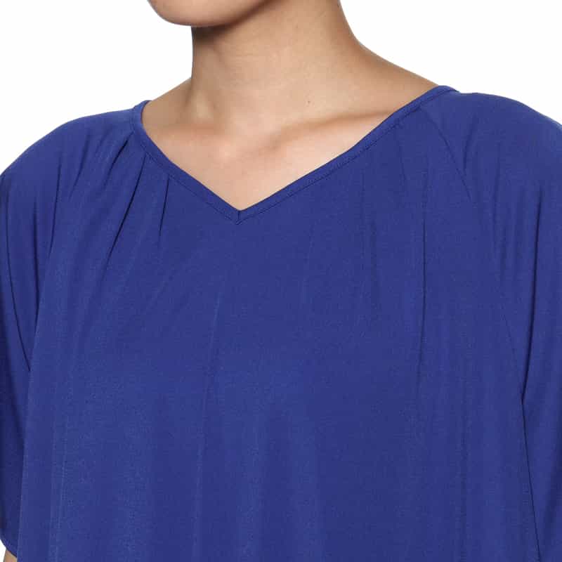 BARNEYS NEW YORK ウォッシャブル ギャザーロングドレス BLUE