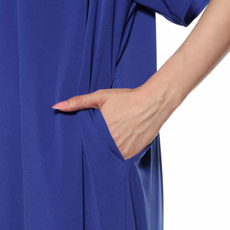 BARNEYS NEW YORK ウォッシャブル ギャザーロングドレス BLUE