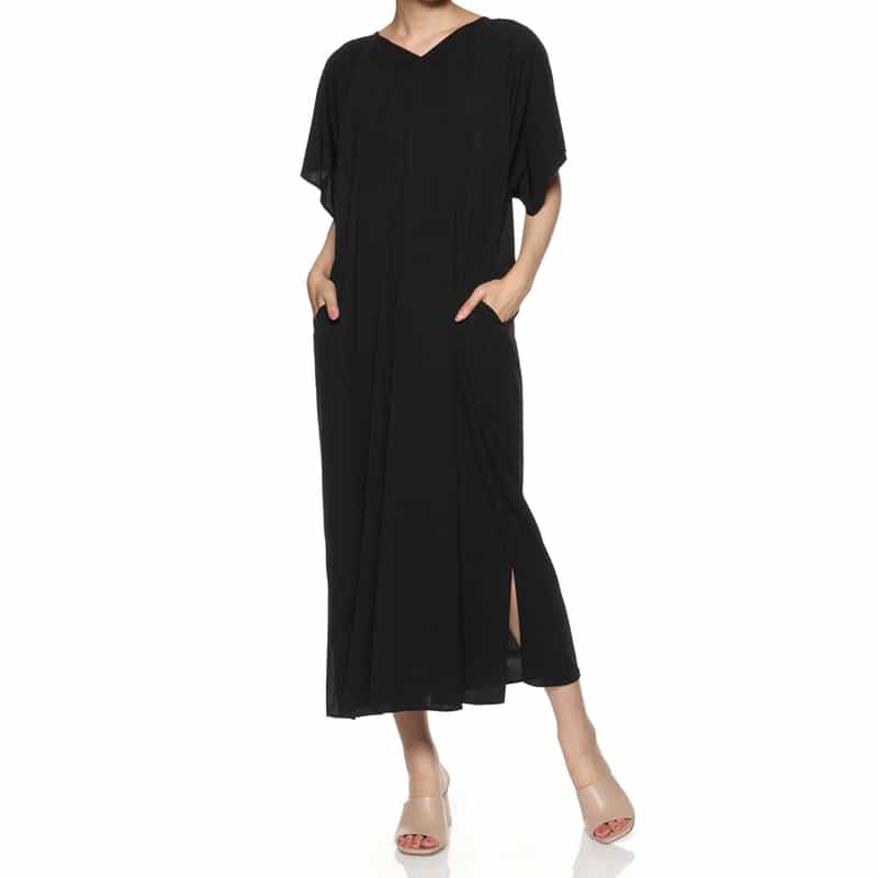 BARNEYS NEW YORK ウォッシャブル ギャザーロングドレス BLACK