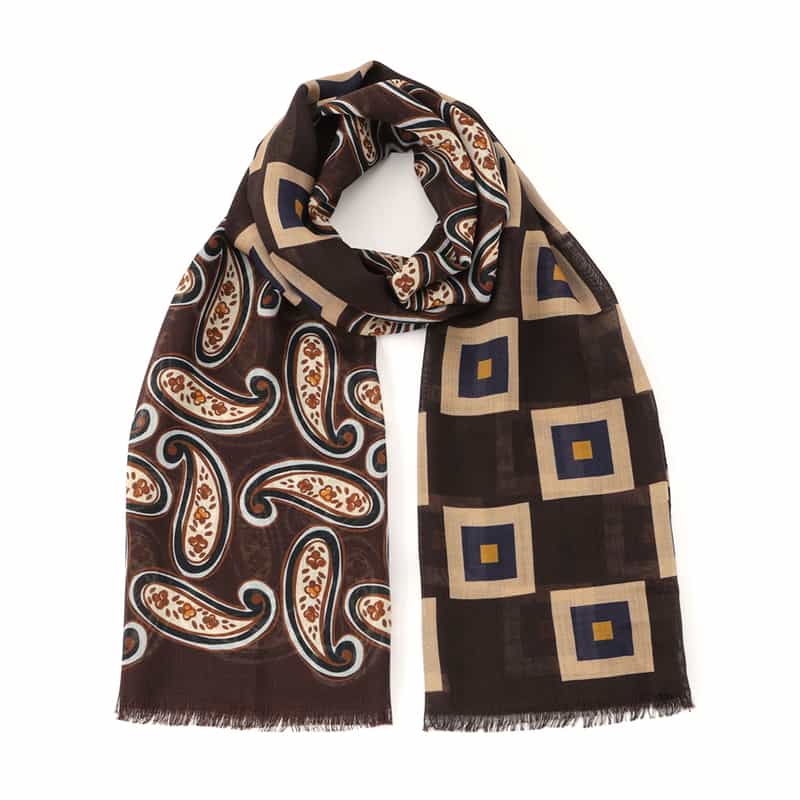 SEAWARD＆STEARN SEAWARD＆STEARN ＜シーワード＆スターン＞ リバーシブルプリントスカーフ BROWN