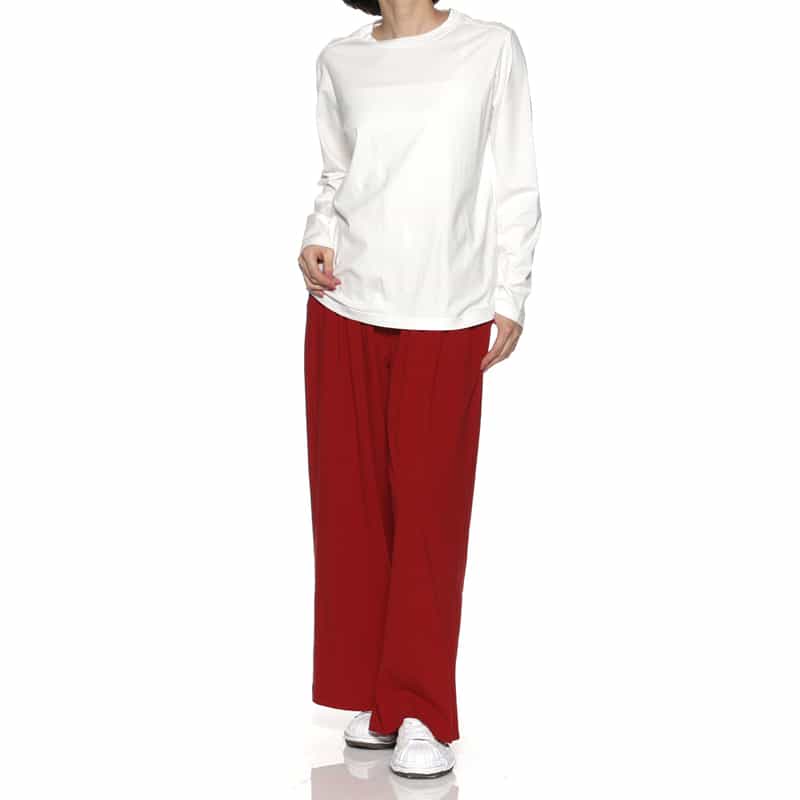 BARNEYS NEW YORK ウォッシャブル タック入りワイドパンツ RED