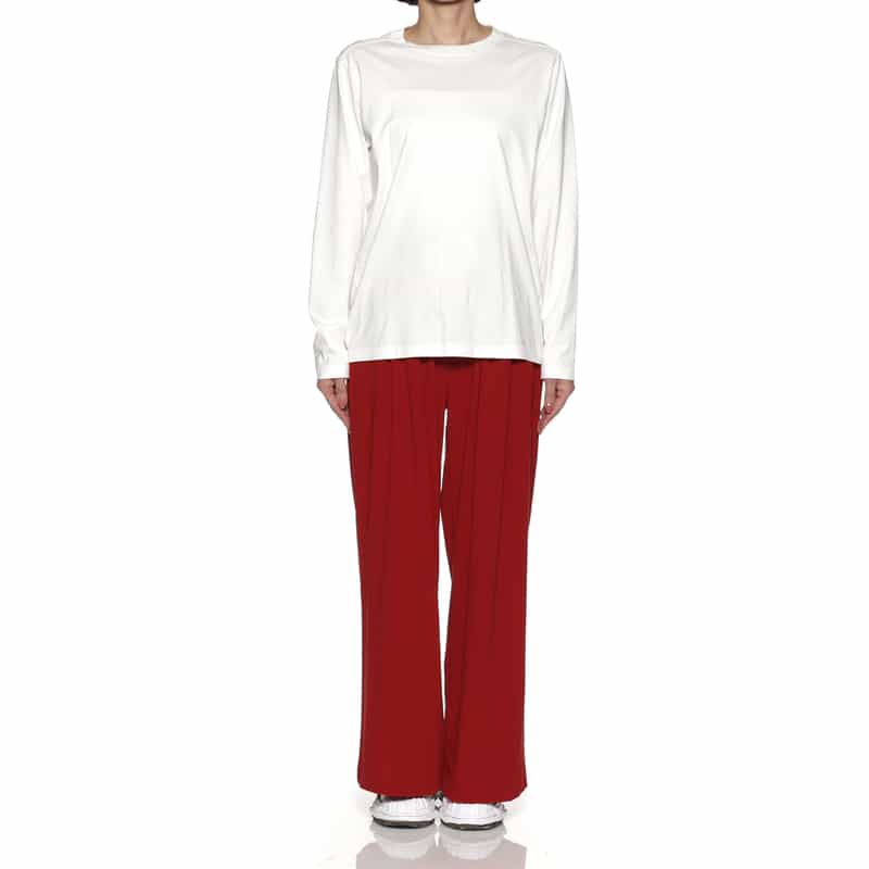 BARNEYS NEW YORK ウォッシャブル タック入りワイドパンツ RED