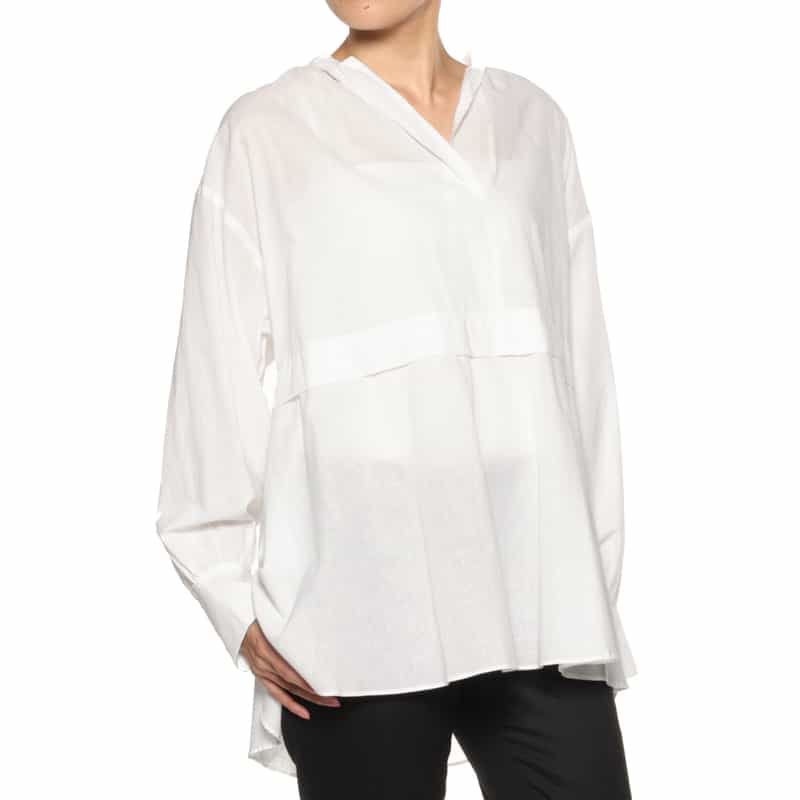 BARNEYS NEW YORK ウォッシャブル シアー素材ギャザーフレアブラウス OFF WHITE