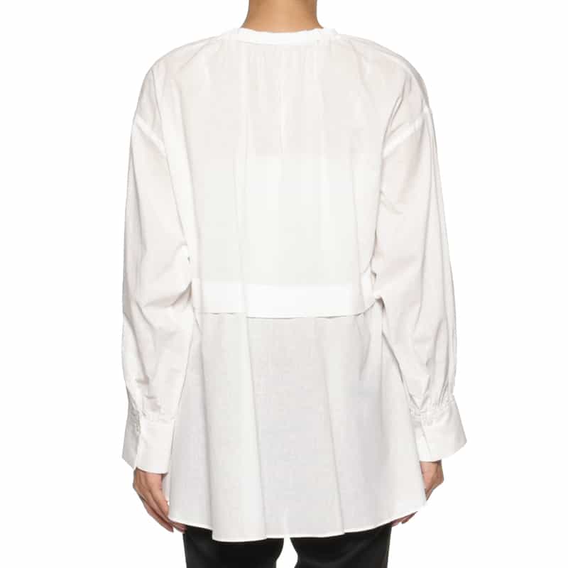 BARNEYS NEW YORK ウォッシャブル シアー素材ギャザーフレアブラウス OFF WHITE