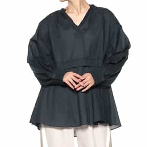 ウォッシャブル シアー素材ギャザーフレアブラウス