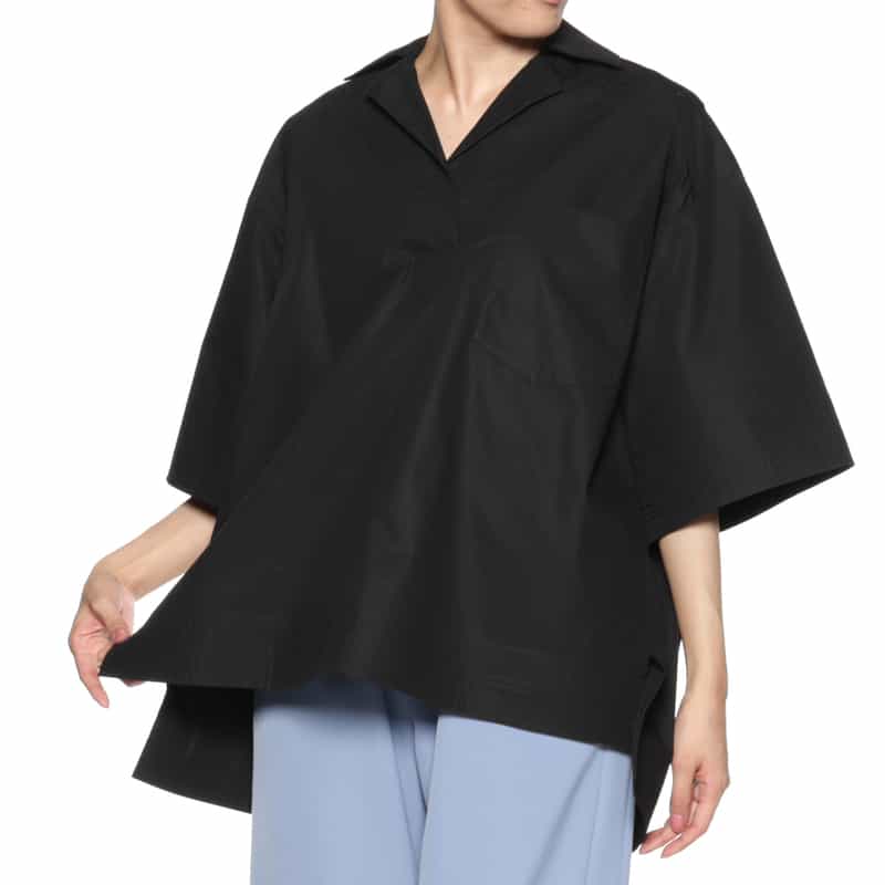 BARNEYS NEW YORK ウォッシャブル スキッパーシャツ BLACK