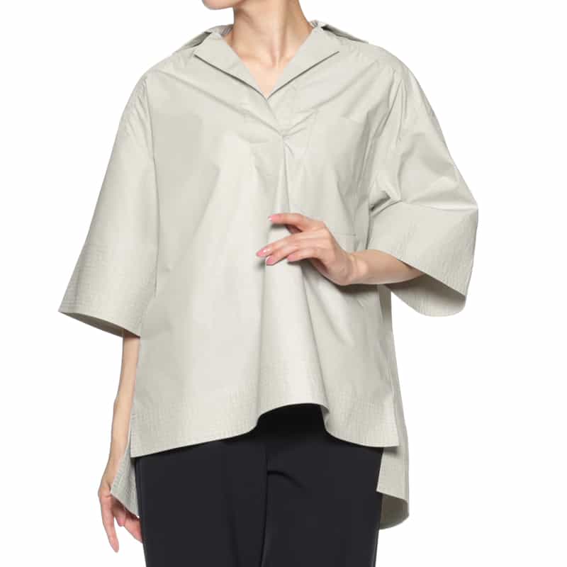 BARNEYS NEW YORK ウォッシャブル スキッパーシャツ LIGHT GRAY