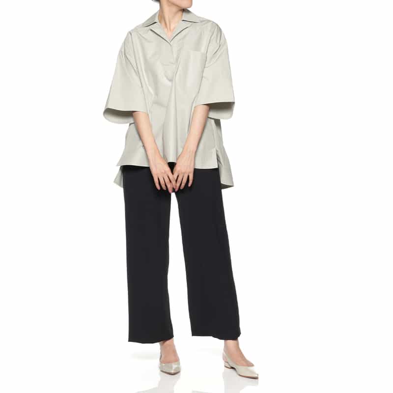 BARNEYS NEW YORK ウォッシャブル スキッパーシャツ LIGHT GRAY