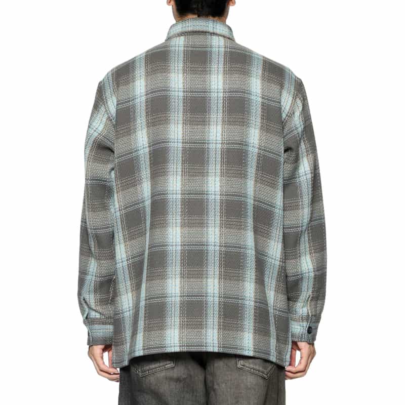 BARNEYS NEW YORK オーバーフィット ワッフルチェック柄シャツ BLUE