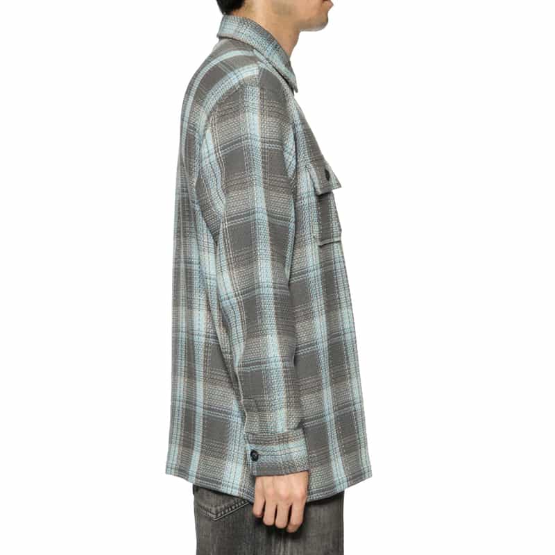 BARNEYS NEW YORK オーバーフィット ワッフルチェック柄シャツ BLUE