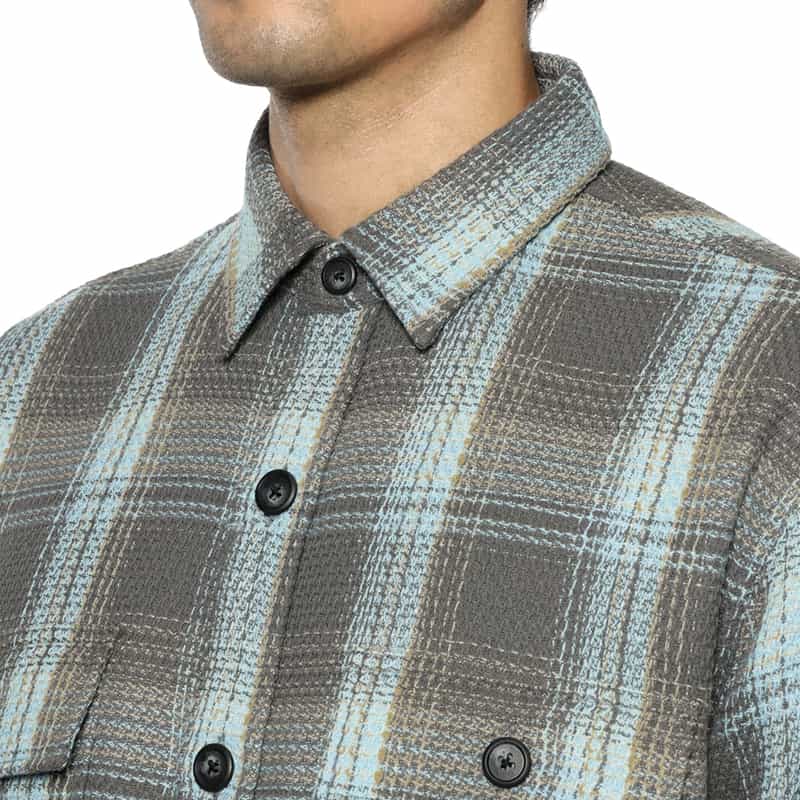 BARNEYS NEW YORK オーバーフィット ワッフルチェック柄シャツ BLUE