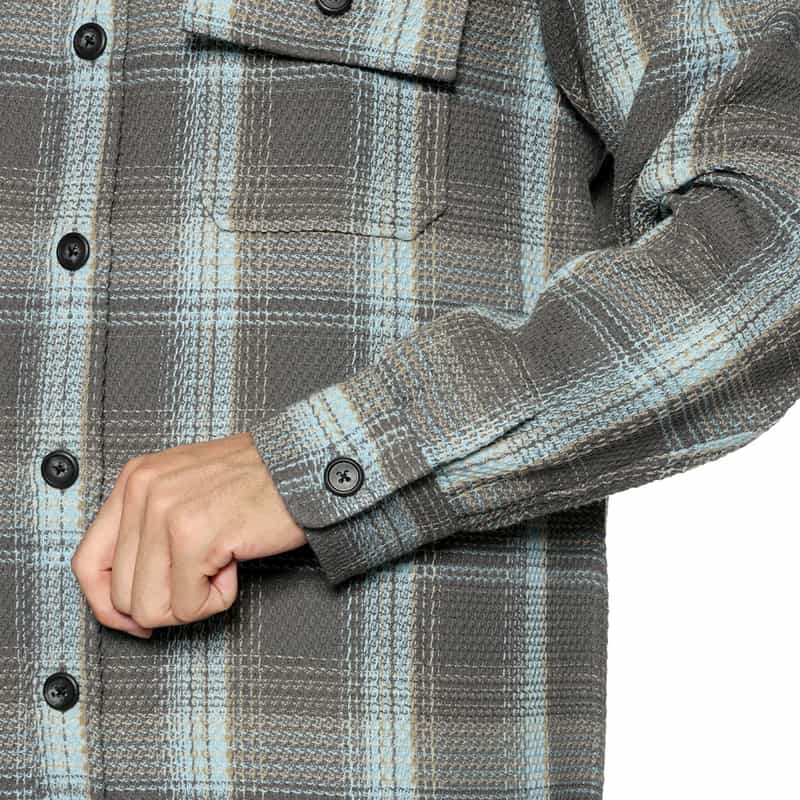 BARNEYS NEW YORK オーバーフィット ワッフルチェック柄シャツ BLUE