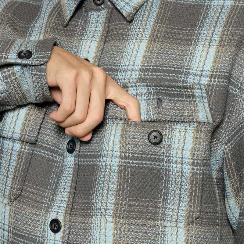 BARNEYS NEW YORK オーバーフィット ワッフルチェック柄シャツ BLUE